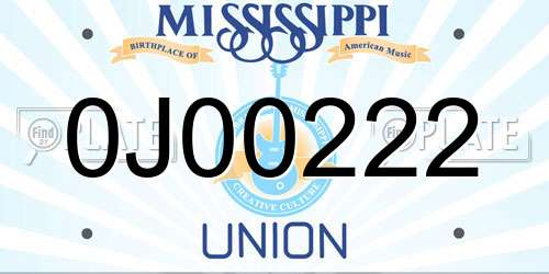 0J00222 Mississippi License Plate