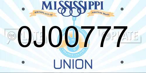 0J00777 Mississippi License Plate