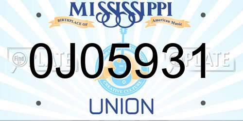 0J05931 Mississippi License Plate