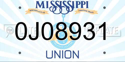 0J08931 Mississippi License Plate