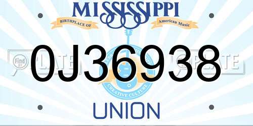 0J36938 Mississippi License Plate
