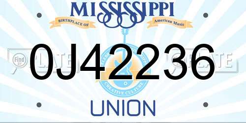 0J42236 Mississippi License Plate