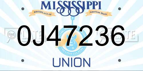 0J47236 Mississippi License Plate