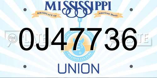 0J47736 Mississippi License Plate