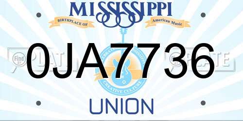 0JA7736 Mississippi License Plate