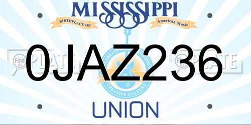 0JAZ236 Mississippi License Plate