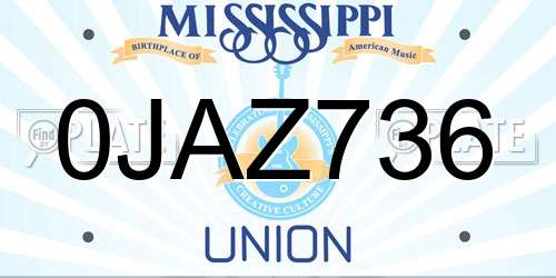 0JAZ736 Mississippi License Plate
