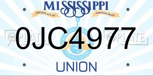 0JC4977 Mississippi License Plate