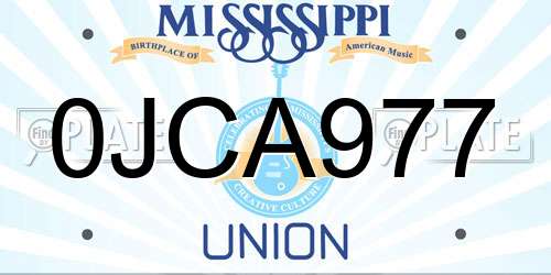 0JCA977 Mississippi License Plate