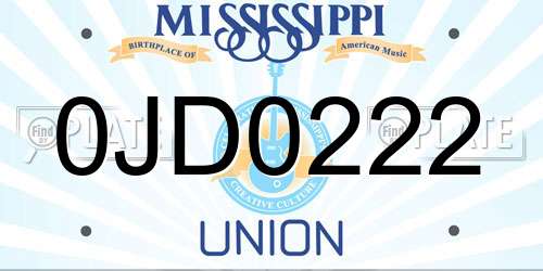 0JD0222 Mississippi License Plate
