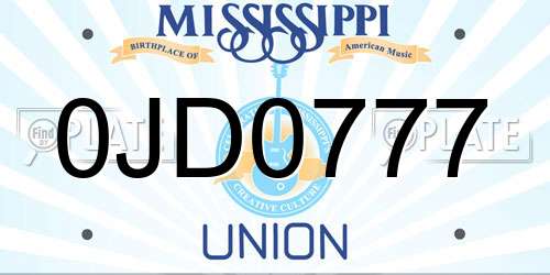 0JD0777 Mississippi License Plate