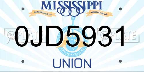 0JD5931 Mississippi License Plate