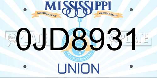 0JD8931 Mississippi License Plate