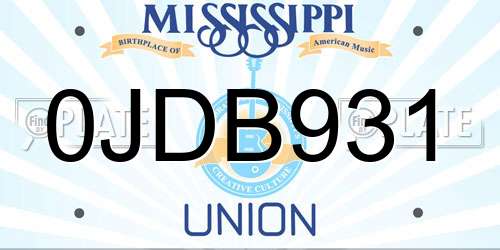 0JDB931 Mississippi License Plate