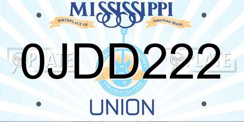 0JDD222 Mississippi License Plate