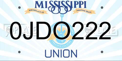 0JDO222 Mississippi License Plate