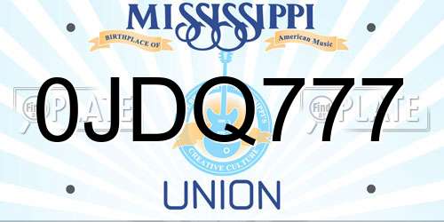 0JDQ777 Mississippi License Plate