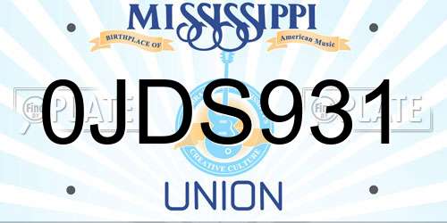 0JDS931 Mississippi License Plate