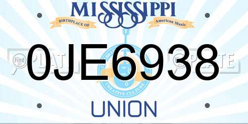 0JE6938 Mississippi License Plate