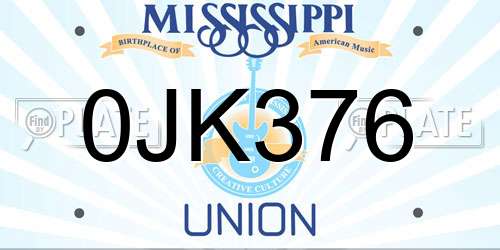 0JK376 Mississippi License Plate