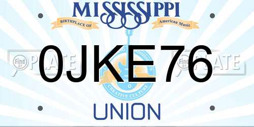 0JKE76 Mississippi License Plate