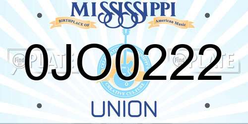 0JO0222 Mississippi License Plate