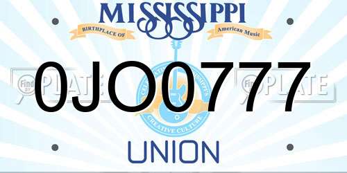0JO0777 Mississippi License Plate