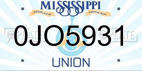 0JO5931 Mississippi License Plate