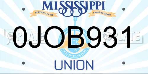 0JOB931 Mississippi License Plate