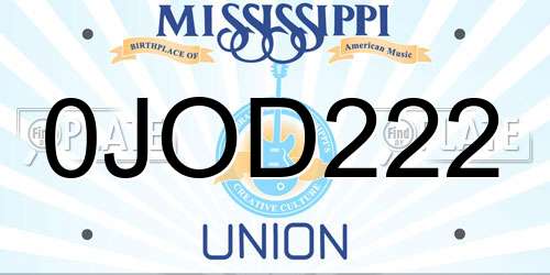 0JOD222 Mississippi License Plate