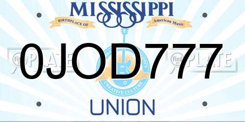 0JOD777 Mississippi License Plate