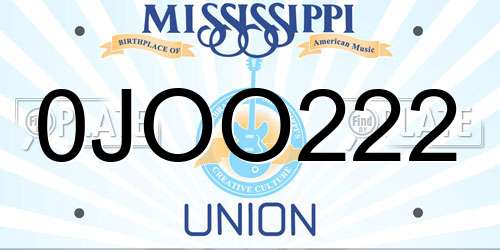 0JOO222 Mississippi License Plate