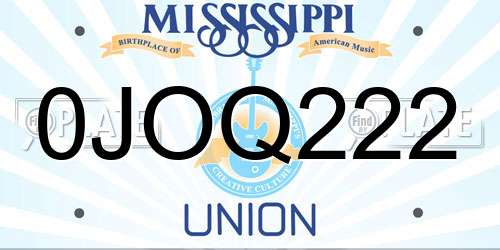 0JOQ222 Mississippi License Plate