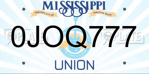 0JOQ777 Mississippi License Plate