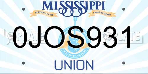 0JOS931 Mississippi License Plate