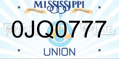 0JQ0777 Mississippi License Plate