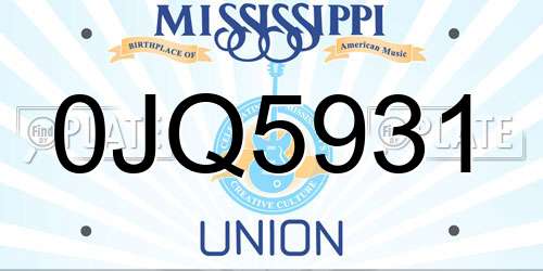 0JQ5931 Mississippi License Plate