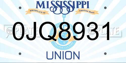 0JQ8931 Mississippi License Plate