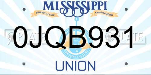 0JQB931 Mississippi License Plate