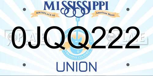 0JQQ222 Mississippi License Plate