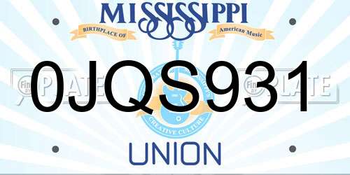 0JQS931 Mississippi License Plate