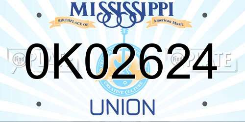 0K02624 Mississippi License Plate