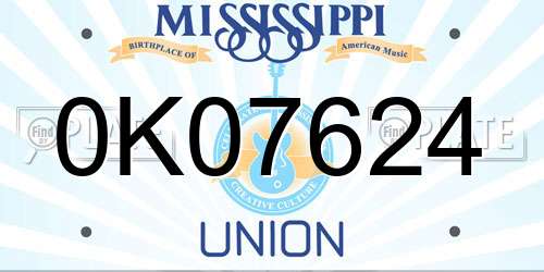 0K07624 Mississippi License Plate