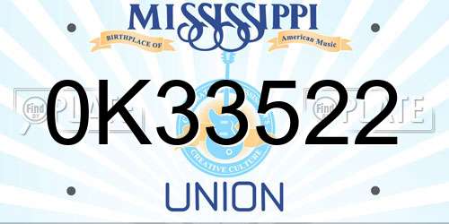 0K33522 Mississippi License Plate