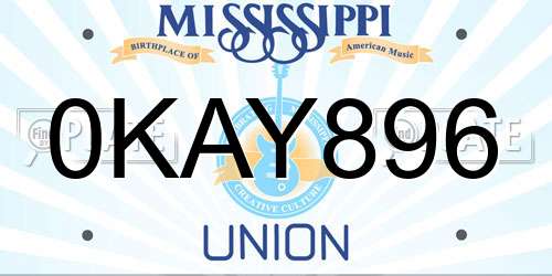 0KAY896 Mississippi License Plate
