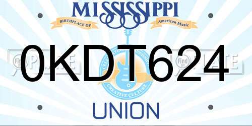 0KDT624 Mississippi License Plate