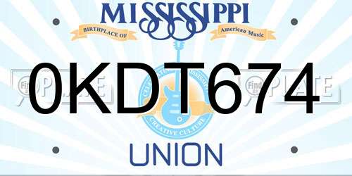 0KDT674 Mississippi License Plate
