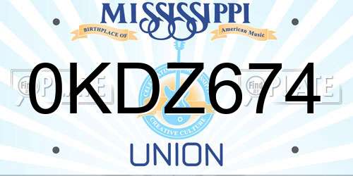 0KDZ674 Mississippi License Plate