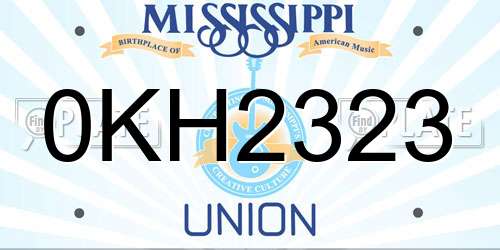 0KH2323 Mississippi License Plate