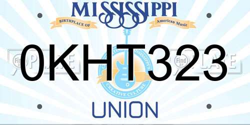 0KHT323 Mississippi License Plate
